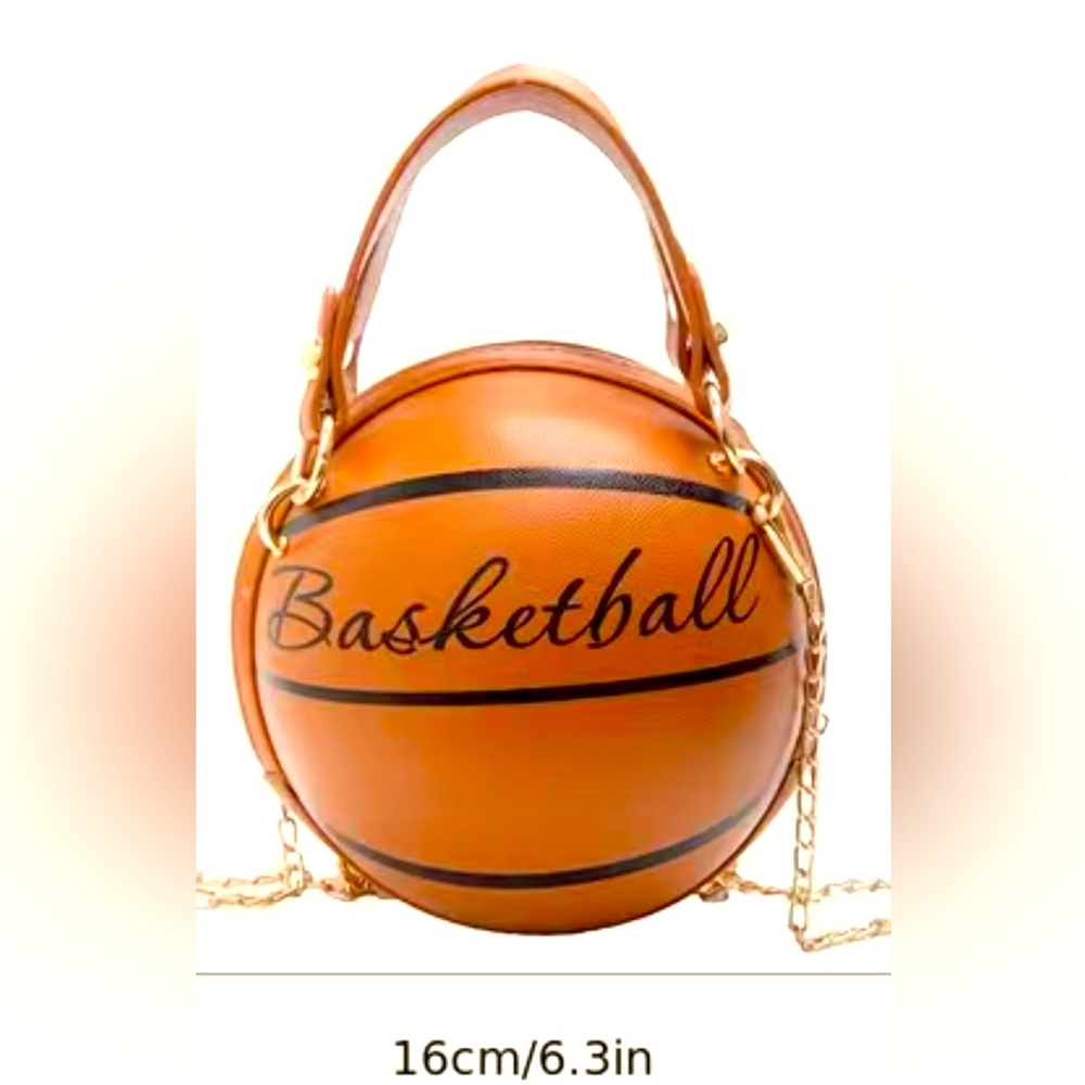 BASKETBALL SHAPE CROSSBODY MINI BAG, METAL CHAIN, LETTERS PRINTED - Picture 2 of 6